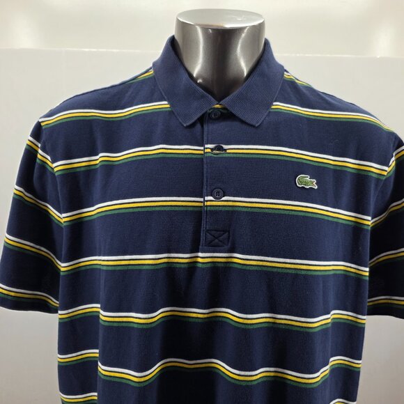 Lacoste Sport Polo Shirt Mens 4XL FR 9 Blue Shirt Striped Short Sleeve Preppy - Picture 3 of 16